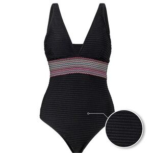 Has Times Women's Black Classic One Piece Swimwear Halter V Neck Tummy Control